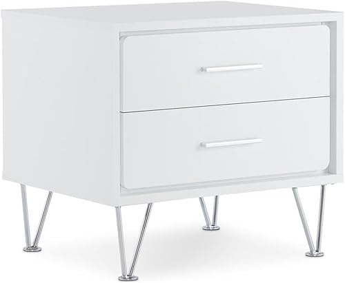 Miniatura 9 de Acme Deoss Mesita de noche rectangular de madera con 2 cajones con patas en forma de V en nogal