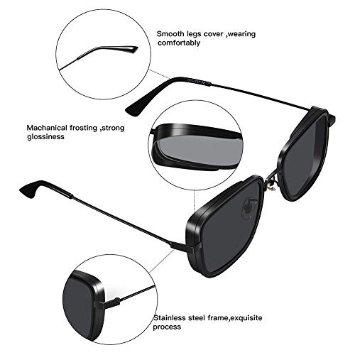 Dervin Unisex Square Sunglasses Black, Silver Frame Black Lens (Medium)-Pack of 2 - Image 5