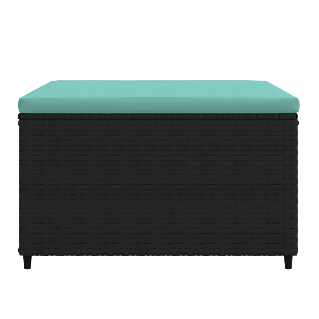 vidaXL Reposapiés de jardín con cojín ratán sintético Negro, taburetes, Taburete con almacenaje, Taburete de Exterior, otomana, Taburete de jardín