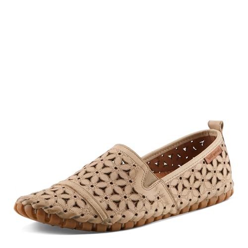 Image of Spring Step Flowerflow Shoes for Women - Leather Womens Loafer with Floral Laser Cutout - Comfortale Slip-On Shoes for Womens