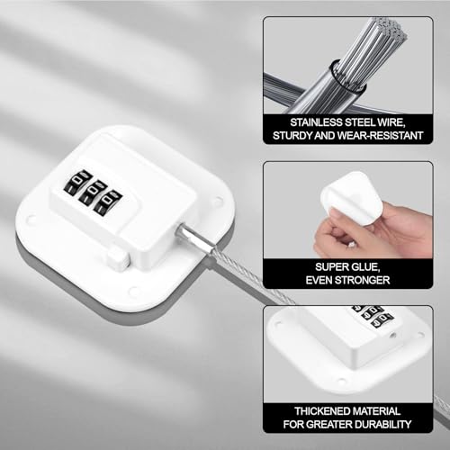 XDENGP Refrigerator Lock 2 Packs, Fridge Lock Easy to Use and Install on Cabinets and Drawers, Fridge Locks for Kids Safety and Security, No Key Required and Surface-Friendly （Black White） - Thumbnail 5