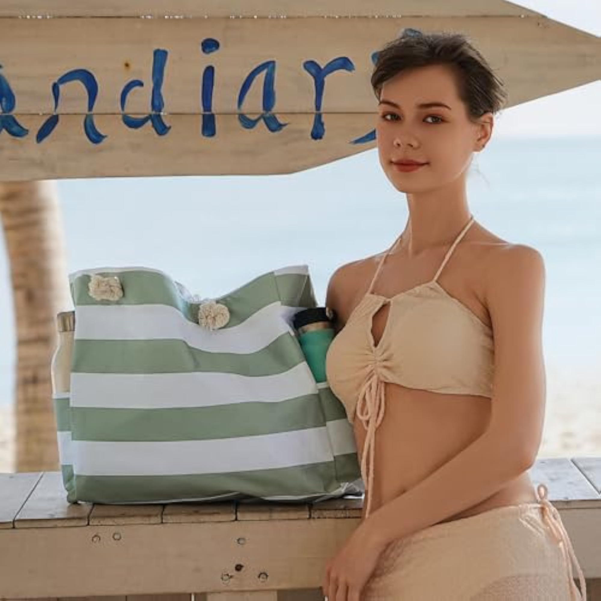 Large Waterproof Sandproof Beach Tote Bag with Zipper