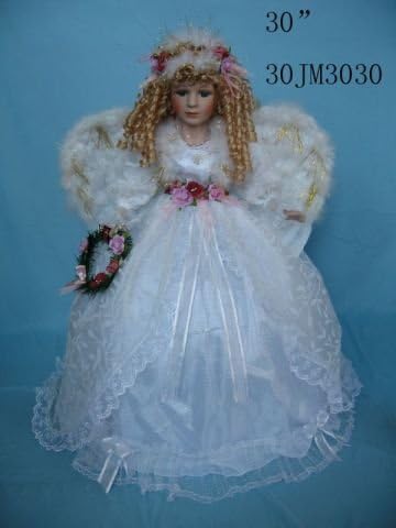 Cream 30 Inch Angel Porcelain Doll Umbrella Bottom with Wings