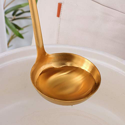 2 Pieces Gold Metal Soup Ladle Colander Set, Long Handle Stainless Steel Kitchenware Cookware Serving Spoon Cooking Utensil For Hotpot #TOP3