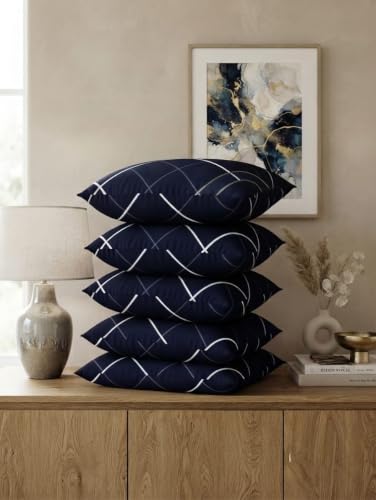 Image of Microfiber Pillows Set of 2 Height Adjustable with Stripes for Sleeping | Set of 216x24 inch - White 2, King (U.K. Standard)| (5, Blue)