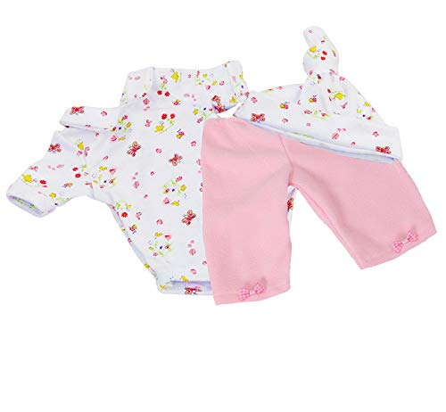 FRILLY LILY UK Company BODYSUIT AND HAT SET IN CHICK FABRIC AND FLEECE TROUSERS TO FIT STANDARD BABY ANNABEL DOLL 43 CM