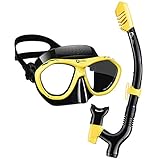 Dorlle Schnorchelset mit Schnorchel und Taucherbrille， Verbesserter 3-Kanal Dry Schnorchel und Anti-Fog Anti-Leck aus Gehärtetem Glas, Premium Schnorchel Set Tauchmaske für Erwachsene,Schwarz/Gelb