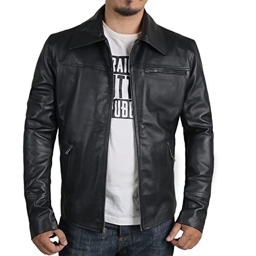 Laverapelle Men's Genuine Lambskin Leather Jacket (Black, Aviator Jacket) - 1801004