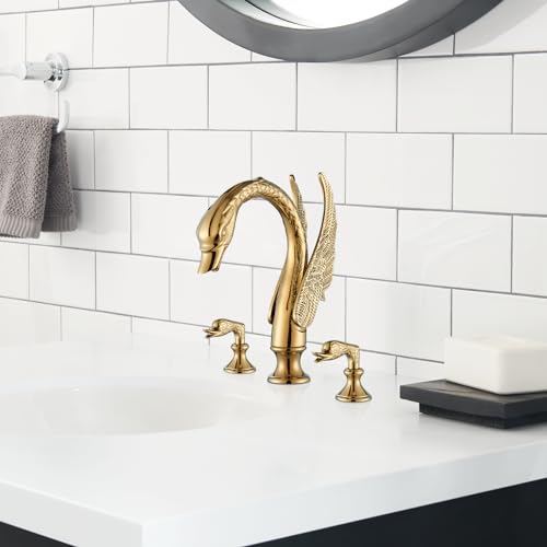 Vidugg 20230926 Gold Swan Bathroom Sink Faucet 3 Holes Widepspread Bathroom Faucet Double Swan Handles Basin Faucet Sink Mixer Tap Bathroom Vanity Faucets Contemporary Faucet Bathroom Sink thumb #7