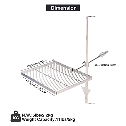 Lineslife Campfire Swivel Grill, Adjustable Heavy Duty Steel Campfire Grill Grate, Fire Pit Grill Grate Over Fire Pit With Carrying Bag For Outdoor Camping Bbq, Rectangle Silver #TOP1