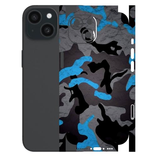 Image of AtOdds - Full Body Back Screen Guard Protector Film - Lamination Wrap Skin Sticker for iPhone 15 | Scratchproof Matte Finish (Design - Blue Camo)