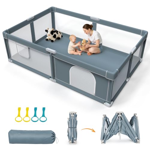Image of Foldable Baby Playpen - 74 inchx50 inch Collapsible Play Pen for Babies and Toddlers - Indoor Outdoor Foldable Play Yard with 4 Handles - Folding Baby Playpen with Bag Portable Travel Play Yard