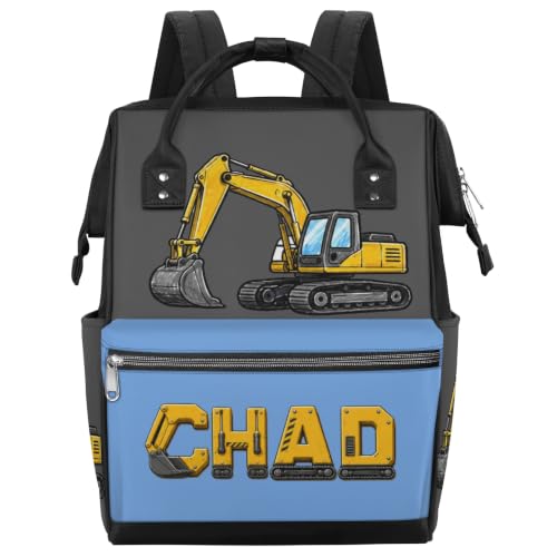 Image of Customized Diaper-Backpack Waterproof Nappy-Bag Baby-Gift Excavator | Monogram Baby Nappy Bag for Traveling Stroller Organizer Mommy Bag for New Parents Mom Dad Personalized Baby Shower Gifts