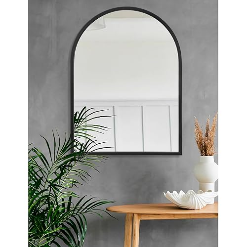 Image of Arch Wall Mirror 28 inchx20 inch Large Black Bathroom Mirror Metal Frame Mirrors for Wall, Decoration Vanity Bedroom Entryway Living Room