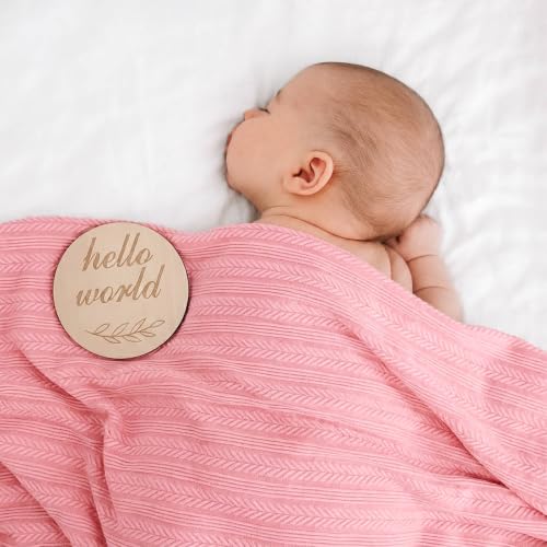 Image of DRESHOW BQUBO Newborn Receiving Blankets for Baby Girl Boy Swaddle with Bear Hat No Scratch Mittens Announcement Card Set for 0-3 Months