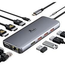 LIONWEI 11 in 1 USB C Laptop Docking Station Dual Monitor, Dual 4K HDMI+VGA, 3 * 10Gbps USB 3.1, PD, Ethernet, Audio/Mic, USB C Hub for Dell/Surface/HP/Lenovo Laptops