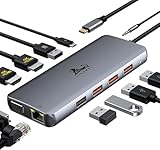 USB C Docking Station Dual Monitor, 11-in-1 USB-C Laptop Docking Station to Dual 4K HDMI,VGA,Gigabit Ethernet,3 * 10G USB 3.1,2*USB 2.0,87W PD,3.5mm Audio/Mic for Dell/Surface/HP/Lenovo Laptops