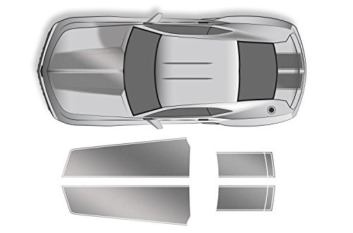 Factory Crafts Hood and Trunk Stripes Graphics Kit Vinyl Decal Wrap Compatible with Chevrolet Camaro 2010-2015 - Silver