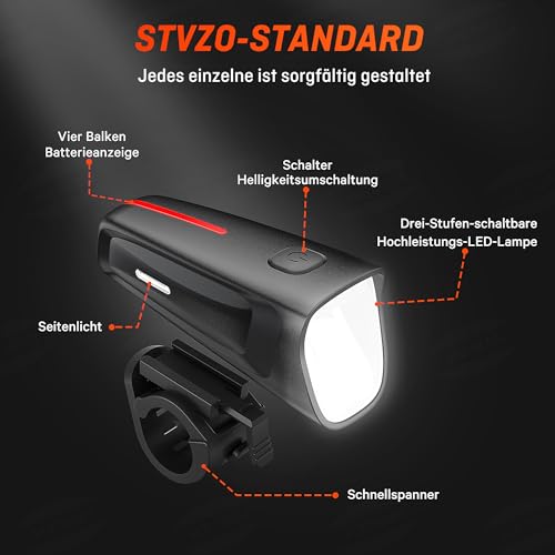 HENMI LED Fahrradlicht Vorne,100 Lux USB Aufladbar Fahrradbeleuchtung mit 3 Beleuchtungsmodi, StVZO...