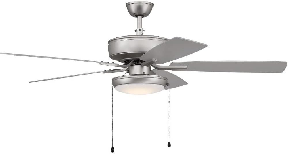 Craftmade P119BN5-52BNGW Pro Plus 52" Ceiling Fan with LED Lights & Pull Chain, 5 Reversible Brushed Nickel/Greywood MDF Blades, Brushed Satin Nickel