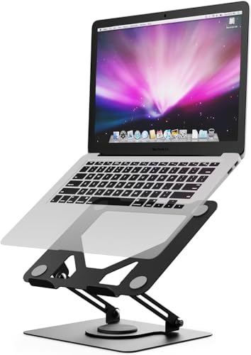 Laptop Ständer Höhenverstellbar, GRIFEMA GB1050 Faltbarer Laptopständer mit 360° Drehbarer Basis, Ergonomisch & Belüftet – Kompatibel mit MacBook Air/Pro, Dell und 11-16'' Notebooks – Schwarz