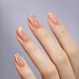 BHIDENAW ネイルチップ ショート 24枚入 人気 和風 かわいい シンプル おしゃれ 成人式 結婚式 パーティー 日常生活に使用できます 花嫁ネイル 光沢 つけ爪 両面テープ ウッドスティック (一目惚れ I27, M)