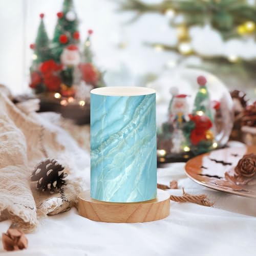 Image of Eionryn Aqua Marble Texture Flameless Candles Nature Stone Blue Veins Battery Operated LED Candles with Remote Timer Electric Candles for Home Party Decor 2pcs