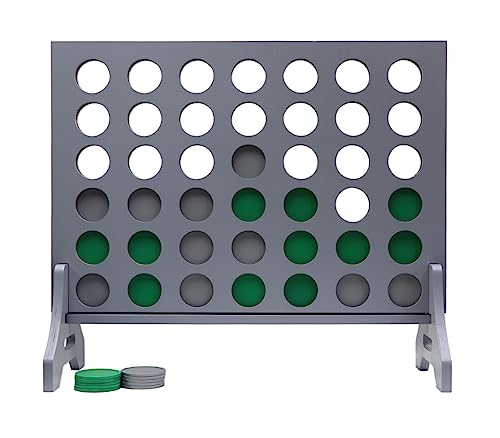 Image of Giant 4 in a Row Game for Family & Adults - Tailgating Pros Jumbo Grey Wooden Four in a Row Indoor & Outdoor Yard Game for Family Party Fun, Portable Activities for Patio, Backyard, and Camping