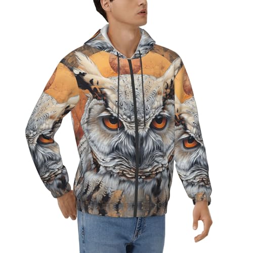 DRTGEDS Owl Beliefs Mens Hoodies Full Zip Up Sweatshirt Long Sleeve Fleece Jacket Casual Hooded For 