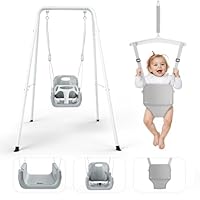 4-in-1 Toddler Swing, Kids Swing Set with Baby Jumper for 6m to 6y, Premium Detachable Comfort Seat, Adjustable Height, Indoor/Garden/Outdoor (White)
