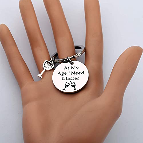 Chooro Funny Wine Drinker At My Age I Need Glasses Keychain Alcohol Jewelry Gift For Wine Lover Hostess Gift (I Need Glasses K) #TOP4