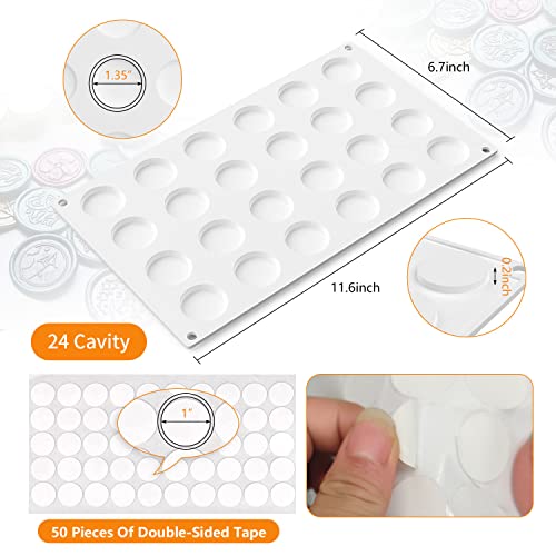 Silicone Mat Pad For Wax Seal Stamp,24 Cavity Wax Sealing Mat Pad With 50 Pcs Removable Double-Sided Adhesive Sticky Dots For Diy Craft Adhesive Waxing Sealing Wax Seal Stamp Stickers #TOP2