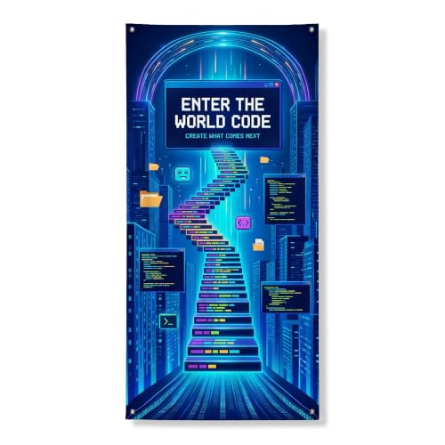 Futuristic Tech Coding Quote Digital Staircase Door Covers 36x72 inch