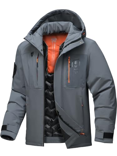 Image of Men's Thermal Waterproof Windproof Jacket Hooded Insulated, Lightweight Winter Snow Coat with Multiple Pockets