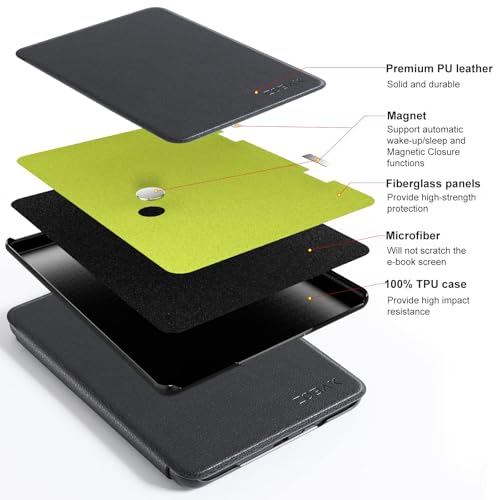 Image of CoBak Case for All New 6 Inch E-Reader 2024 and 2022 (11 Generation) - PU Leather Smart Cover, Auto Sleep and Wake, not Compatible with Kobo Clara,Black Pebbled
