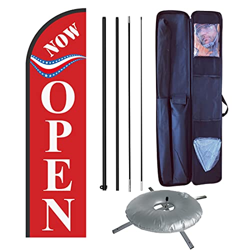Open Themed Swooper Flag Pole Kit for Businesses,Now Open Advertising Banner Kit Include Feather Flag,Banner Pole,Ground Stake and Travel Bag-12 Feet (Red)