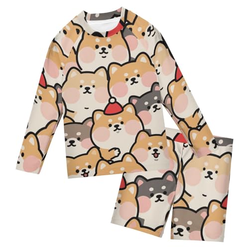Traje de baño de 2 piezas Shiba Inu manga larga para niños