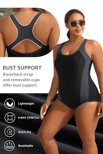 Image of Aqua Eve Plus Size Swimsuits Athletic One Piece Bathing Suit for Women Tummy Control Slimming Swimwear