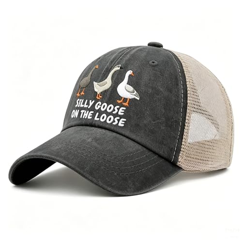 Image of Funny Goose Hat Silly Goose On The Loose Trucker Hat Women Vintage Mesh Cap for Summer