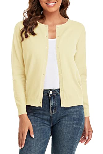 CUNYI Women's Crew Neck Cardigan Long Sleeve Sweater for Women Bu...