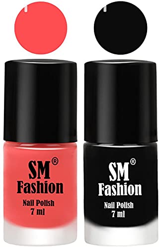 Image of Long Lasting Nail Polish | Nail Paint Combo 7 ml Each) - Set of 2 Peach Pink-Black