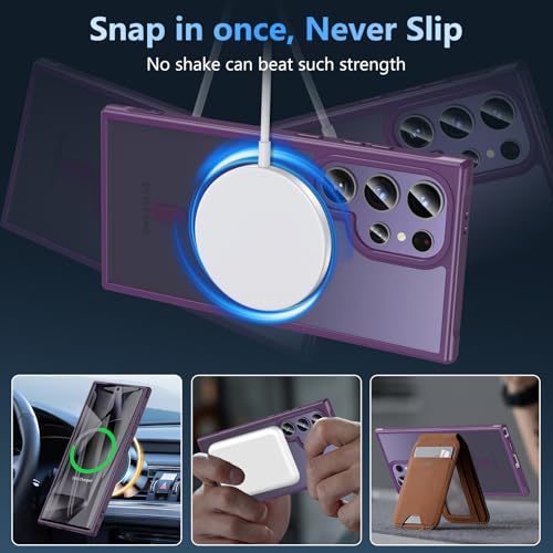 Image of OWKEY for Samsung Galaxy S24 Ultra Case 6.8'', Magnetic S24 Ultra Case Compatible with Magsafe, [Shockproof Military] Translucent Back Slim Bumper Cover Phone Case Samsung S24 Ultra, Purple