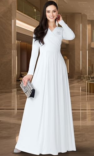 Image of KOH KOH Womens Long Sleeve V-Neck Flowy Modest Elegant Evening Maxi Dress