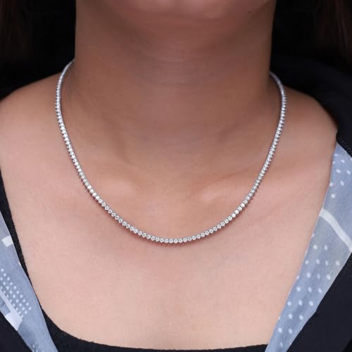 SAVEARTH DIAMONDS 3 Prong 2.5mm Tennis Necklace for Women, 14K White Gold Over Sterling Silver 5.50ctw Round Lab Created Moissanite Tennis Thin Necklace Chain Jewelry 16 inch3