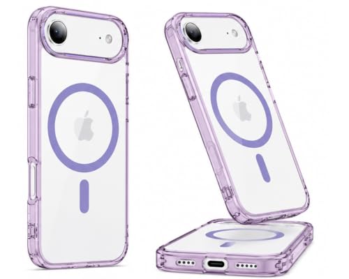 Image of Elzzi Translucent Clear Back Cover Compatible with iPhone 17 Air, PC Shockproof Scratch Resistant, Non-Yellowing, Support Mag-Safe Wireless Magnetic Charging Case - Purple