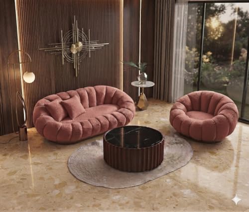 Image of CRAFTCITY 4 Seater Pumpkin Sofa Set | Modern Curved Sofa & Matching Accent Chair Living Room