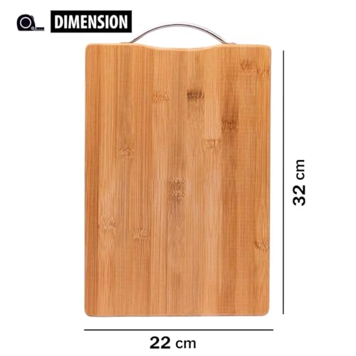 Image of Large Non-Slip Wooden Bamboo Cutting Board with Antibacterial Surface with Stainless Steel Handle, Chopping Board for Kitchen, Cutting Board for Kitchen(32.5 X 22 cm)