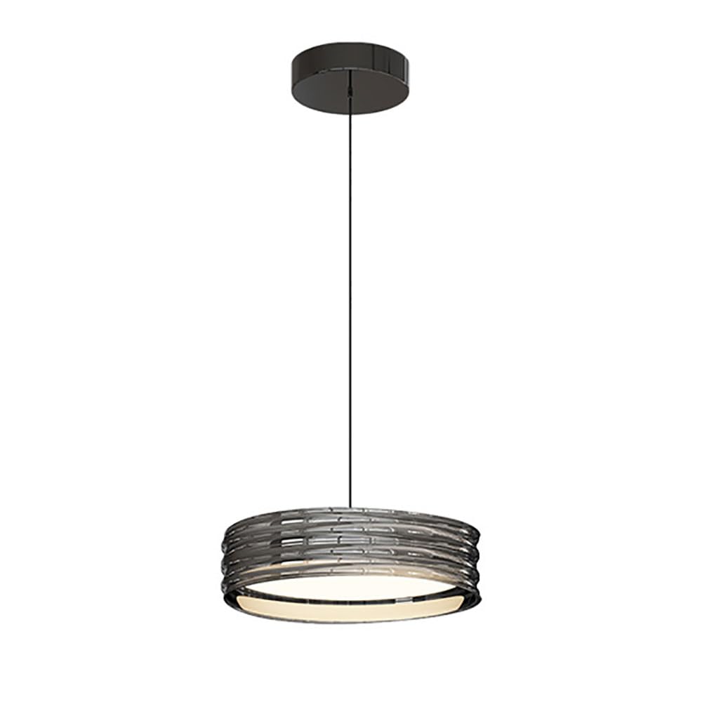 Suspension ronde 20 cm en acier noir et verre pour salle à manger