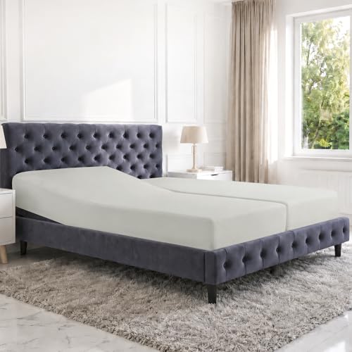 Pizuna 100% Cotton Split King Fitted Sheet 1000 Thread Count, Silver