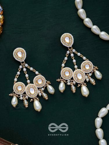 Image of SANJOYA by EVERSTYLISH Kundan Earrings for Women | Golden Polki & Pearl Drop Dangler Earrings | Ethnic Jewelry for Weddings, Festivals & Special Occasions